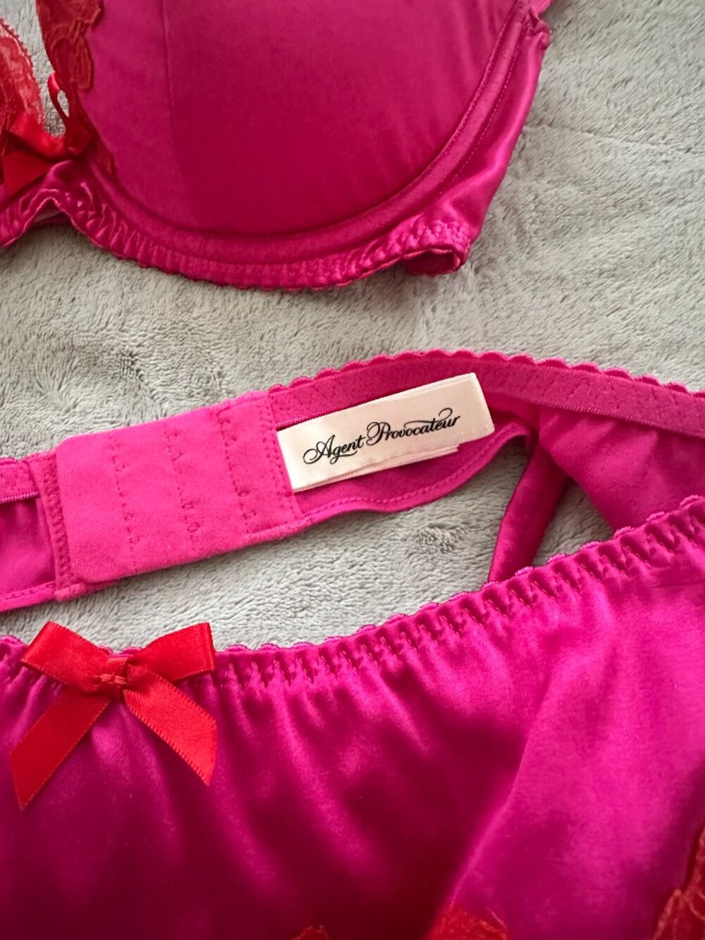 Agent Provocateur Molly Plunge Bra + Suspender in Red and Pink Silk - NWOT - Picture 5 of 10